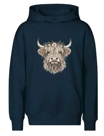 Highlandská kráva s květinami
