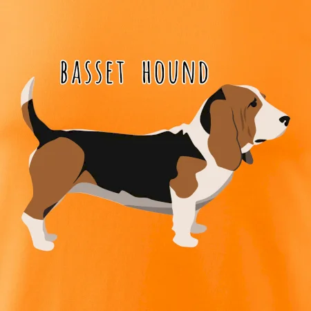 Basset hound pes s nápisem