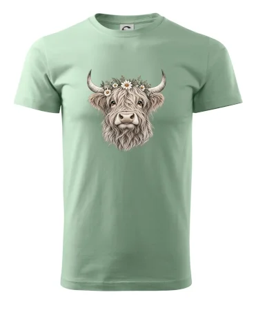 Highlandská kráva s květinami