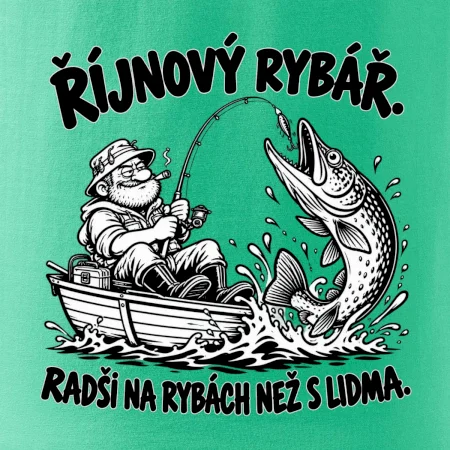 Říjnový rybář v loďce s obří štikou