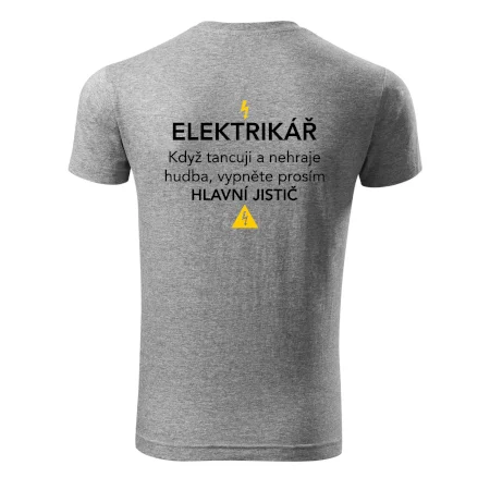 Elektrikář - hlavní jistič - Nápis na zádech