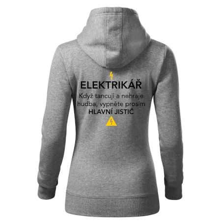 Elektrikář - hlavní jistič - Nápis na zádech