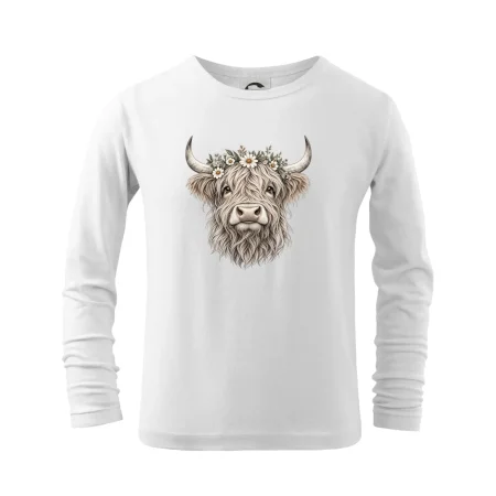 Highlandská kráva s květinami