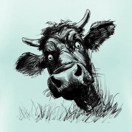 Černobílá karikatura černá kráva hlava