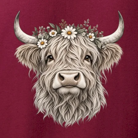 Highlandská kráva s květinami