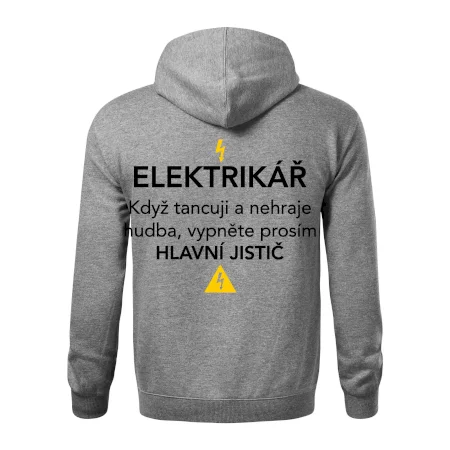 Elektrikář - hlavní jistič - Nápis na zádech