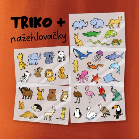Tričko + 42 nažehlovacích zvířátek