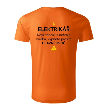 Elektrikář - hlavní jistič - Nápis na zádech