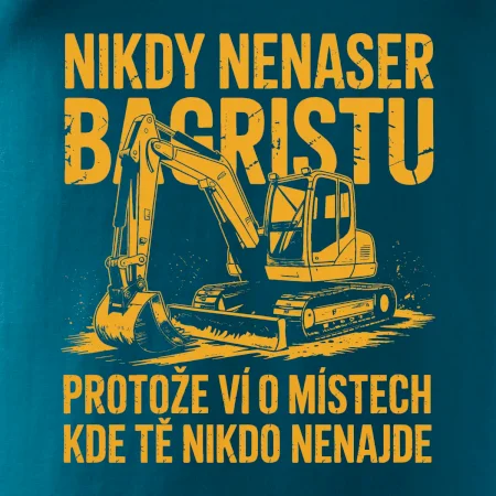 Oranžový bagr Nikdy Nenaser bagristu