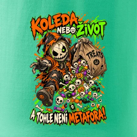 Halloweenský koledník s pytlem strašidelných sladkostí