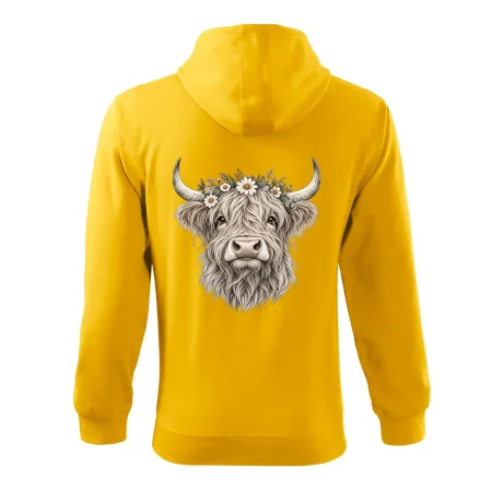 Highlandská kráva s květinami
