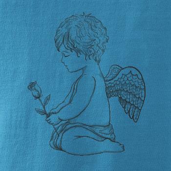 Andílek kresleny s růží