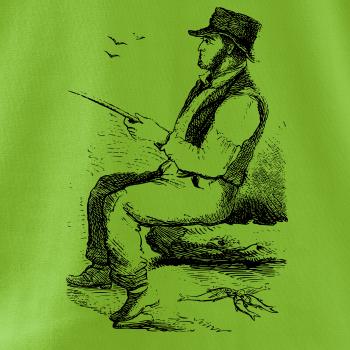 Kreslený pán s kloboukem na rybách