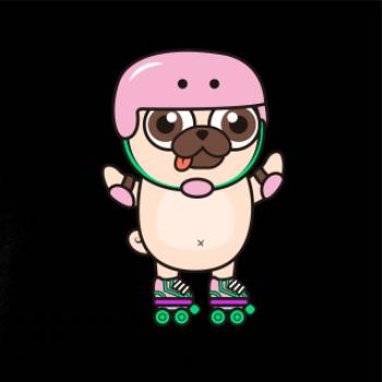 Mops a kolečkové brusle