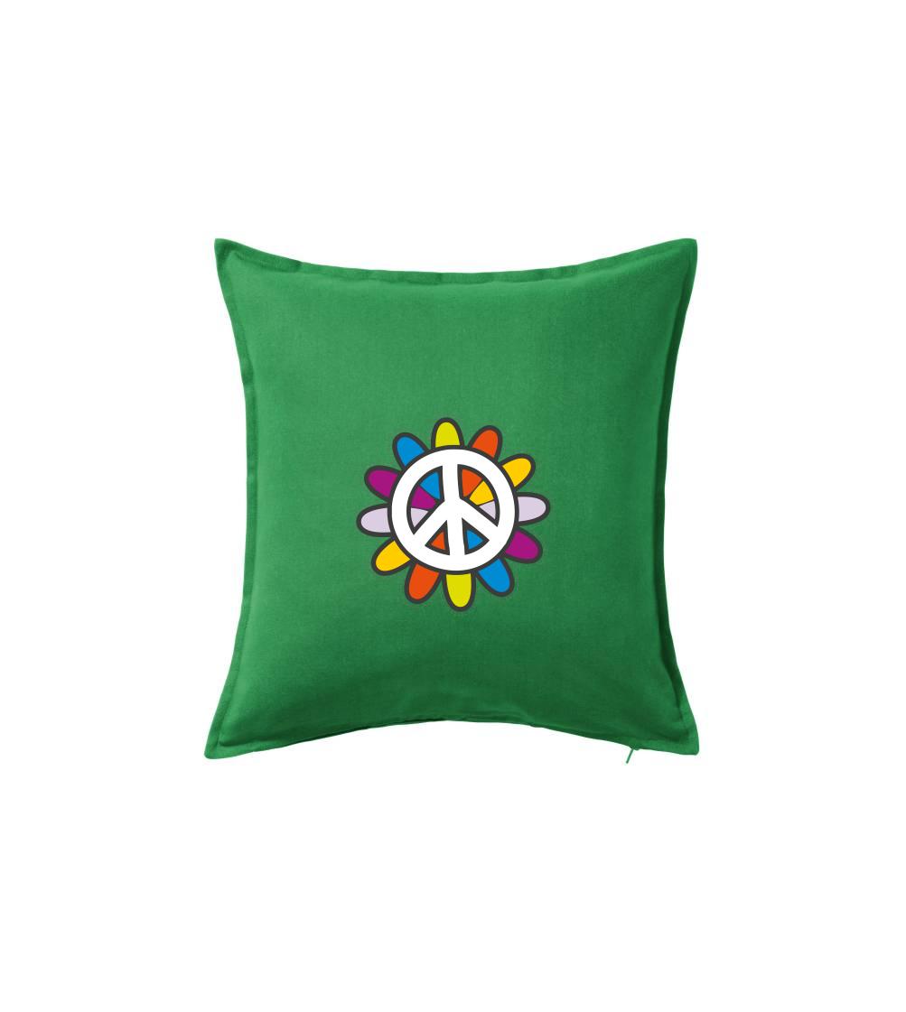 Peace symbol s kreslenou květinou - Polštář 50x50