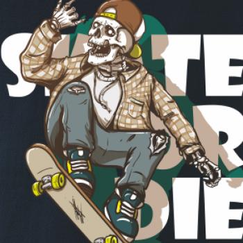 Skull riding skateboard