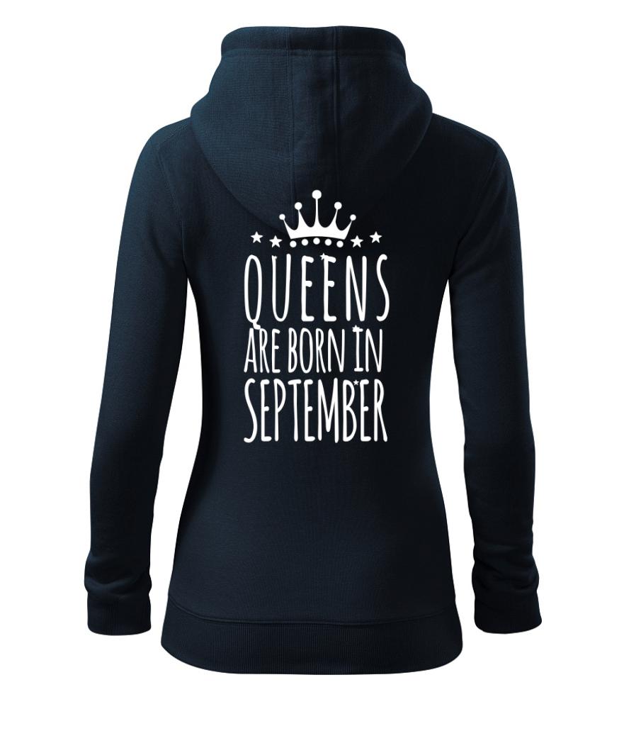 Queens are born in September - Dámská mikina trendy zipper s kapucí