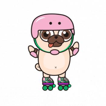 Mops a kolečkové brusle