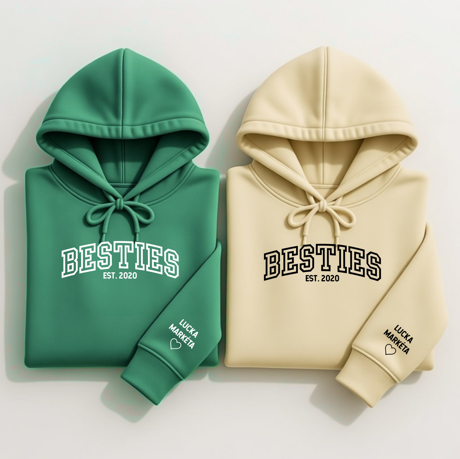 Párové mikiny - Besties (Rok a jména na rukávu)