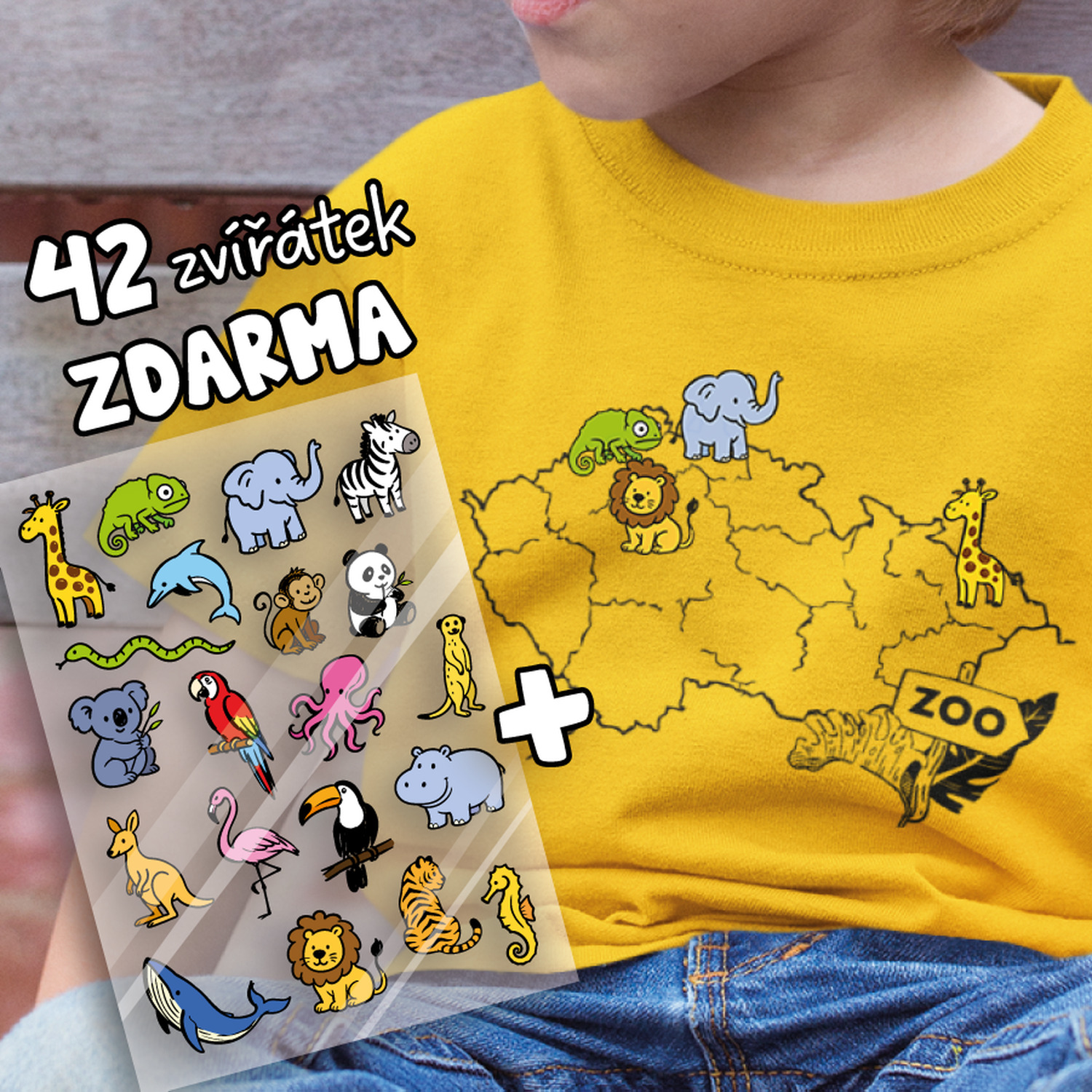 Tričko s mapou + ZOO nažehlovačky