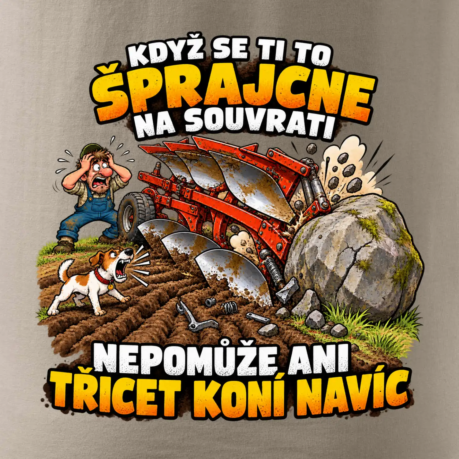 Pluh zaseknutý o balvan na souvrati