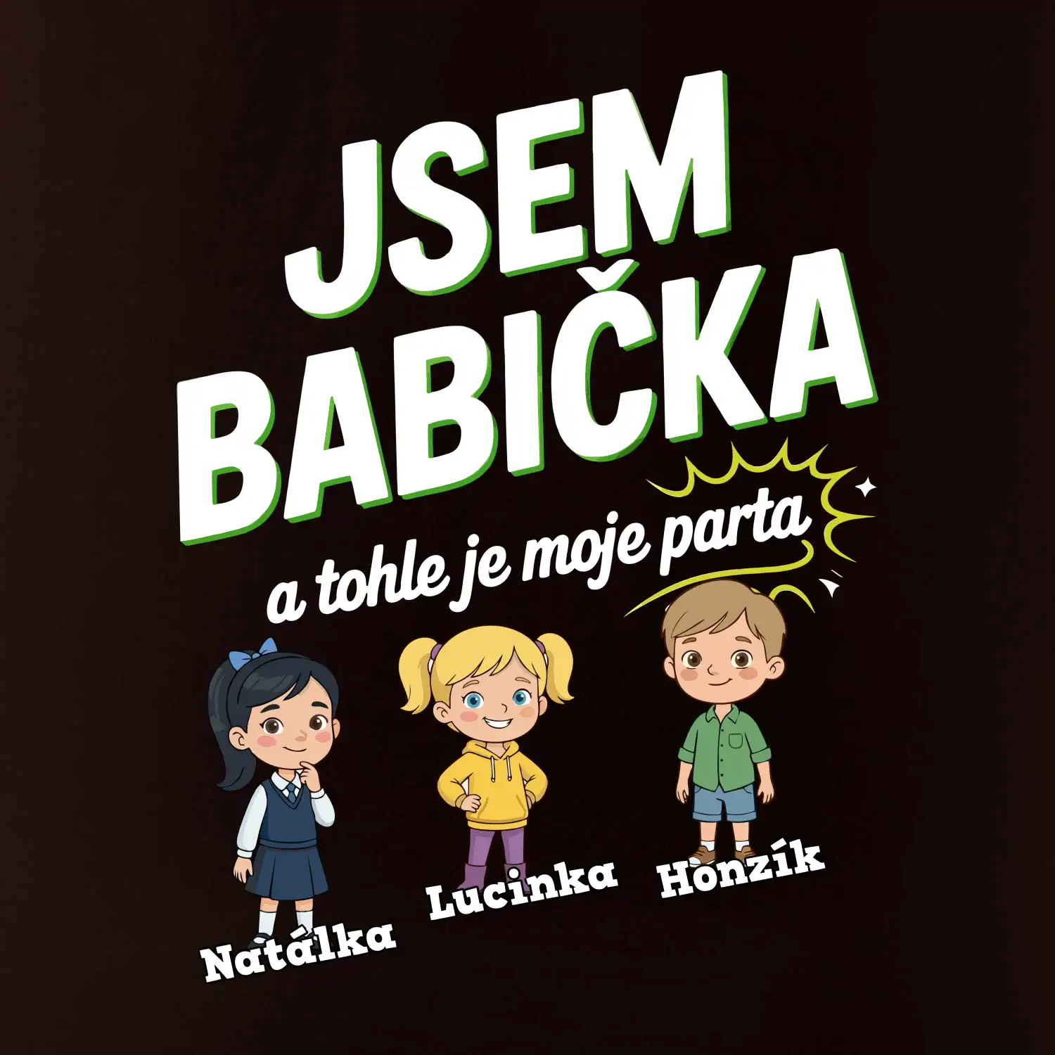Babička a její parta (obrázky a jména vnuků)