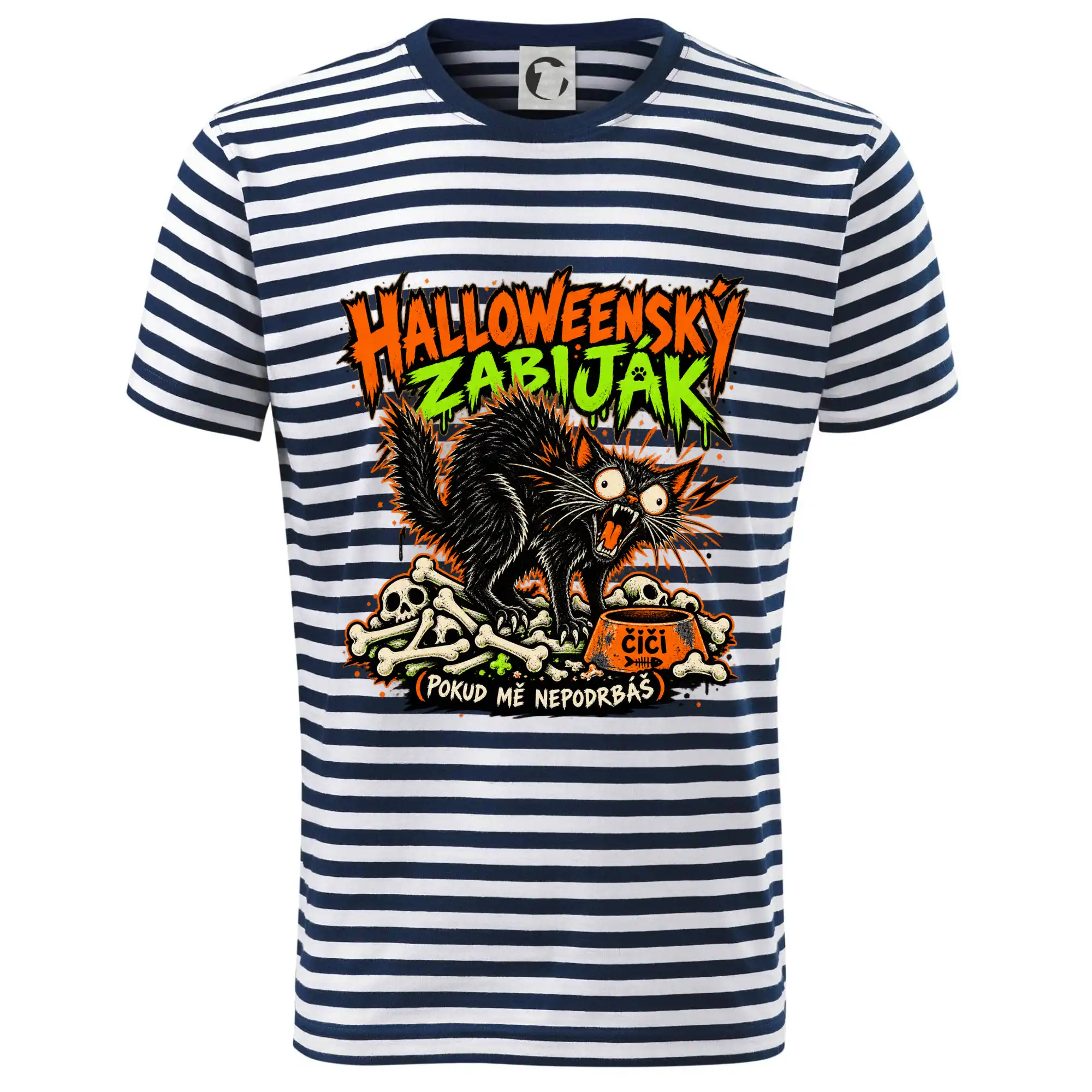 Halloweenský černý kocour čeká na podrbání