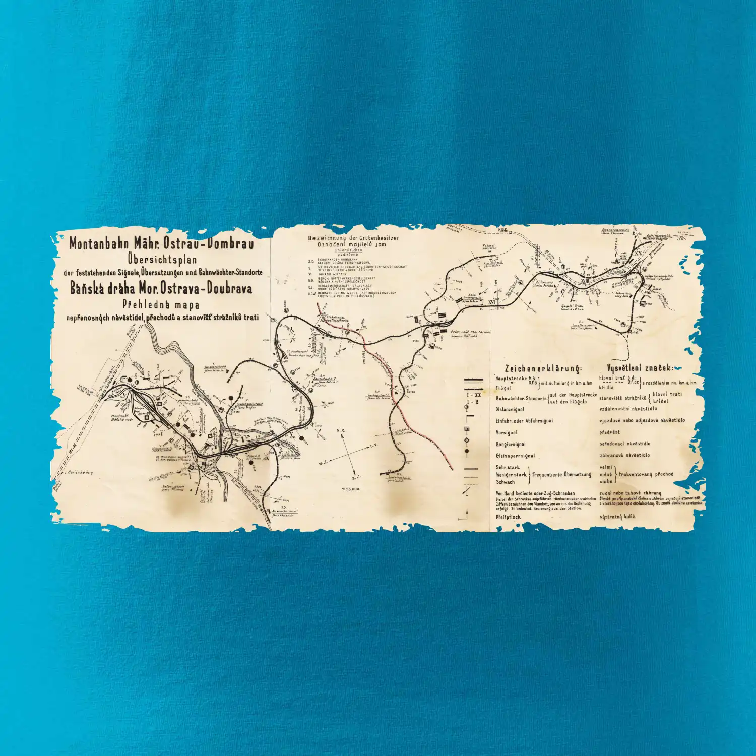 Mapa Báňské dráhy z Moravské Ostravy do Doubravy