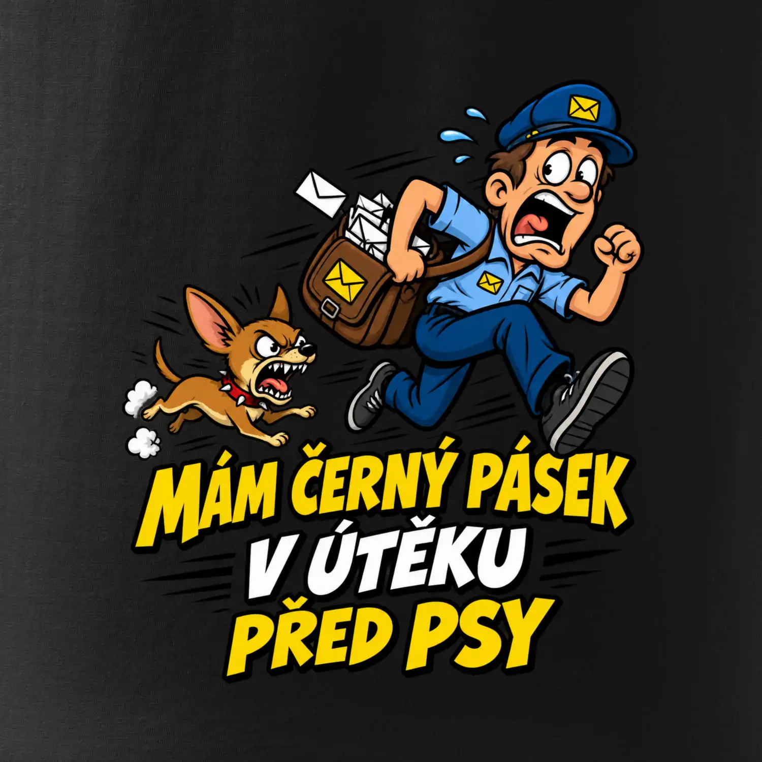 Černý pásek v útěku před psy