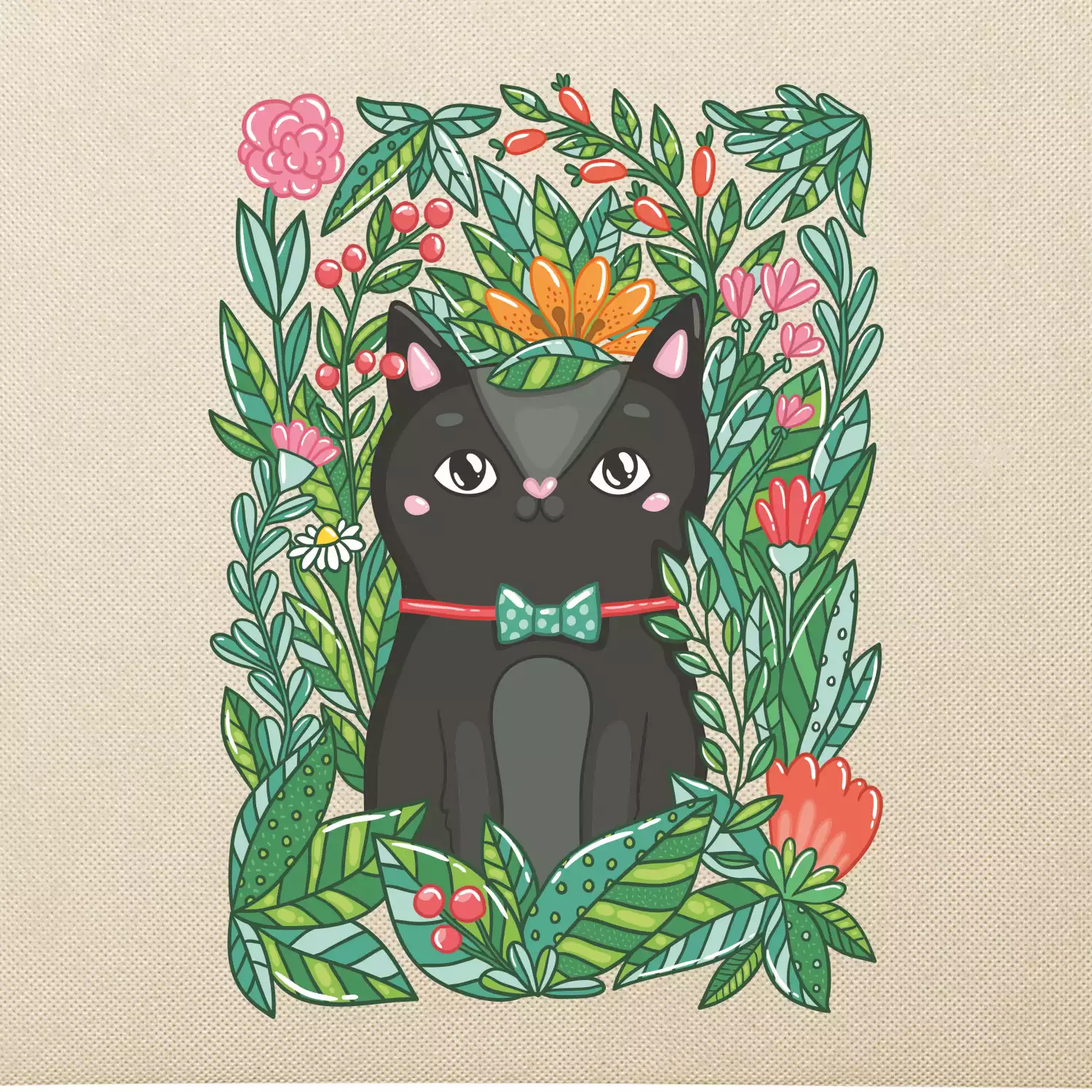 Kočka s květy malovaná