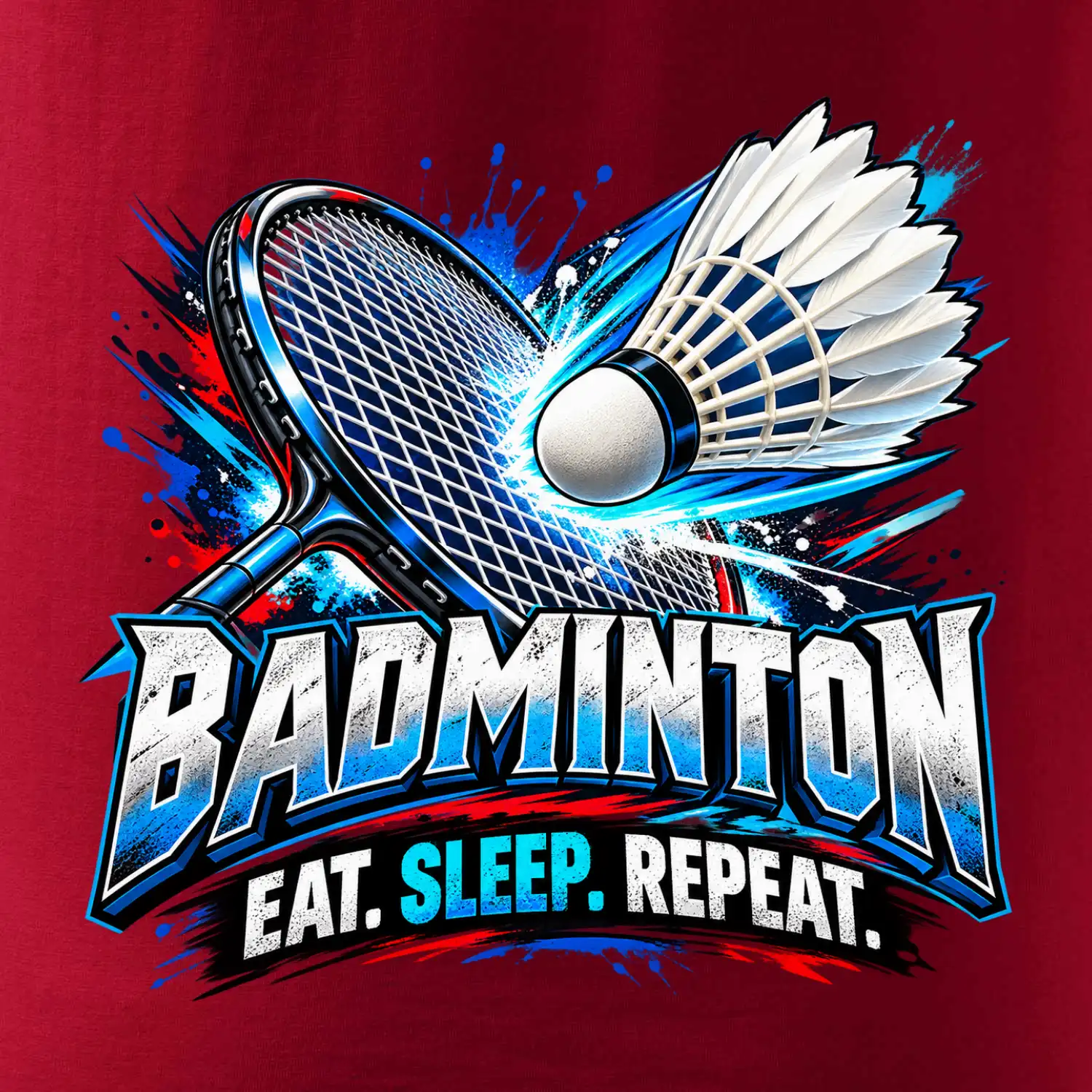 Badmintonová raketa s košíčkem eat sleep repeat
