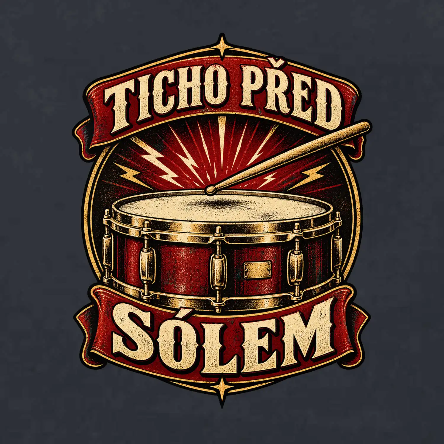 Ticho před sólem - vintage bubenický emblém
