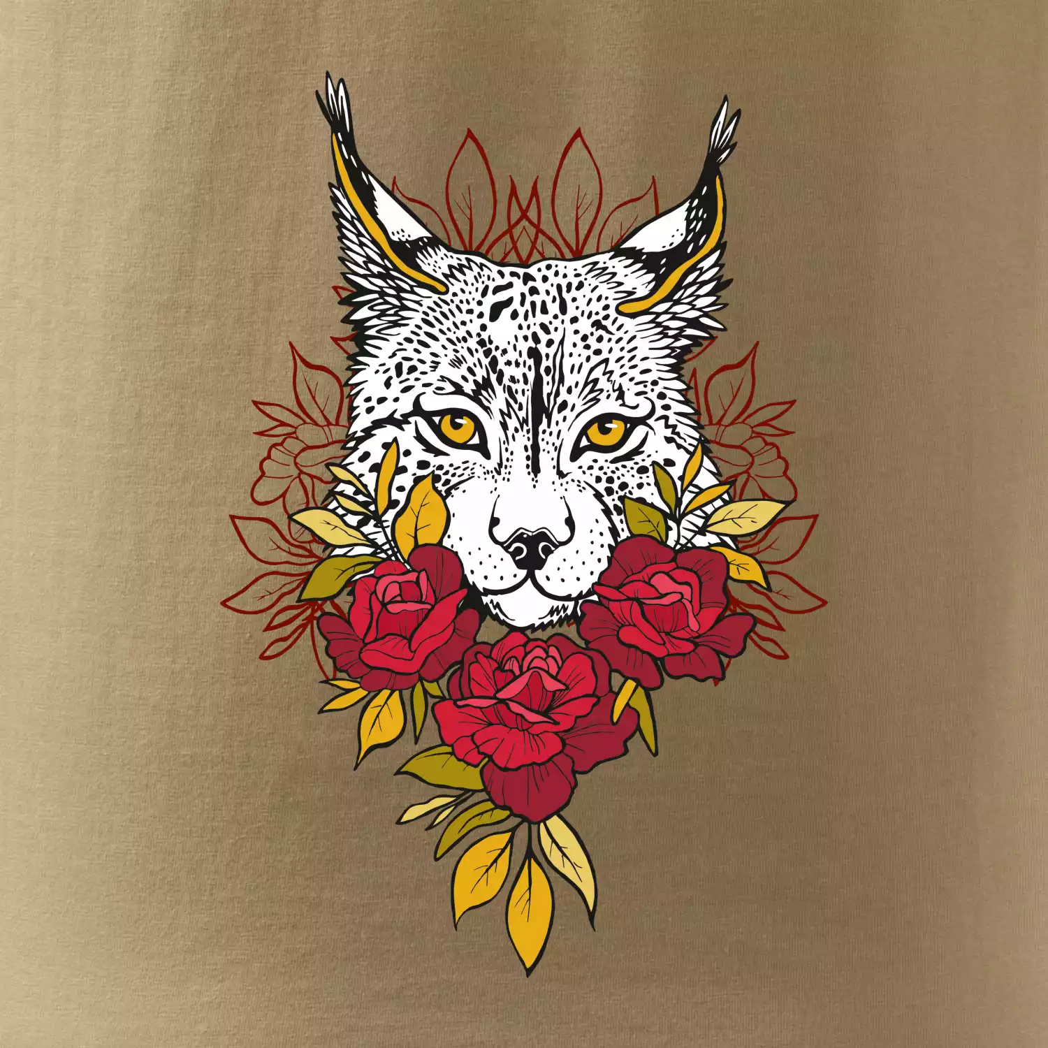 Rys s červenými růžemi  (Pecka design)