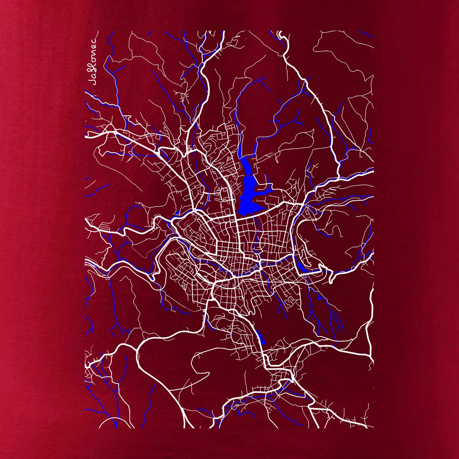Jablonec nad Nisou - Mapa s vodními toky