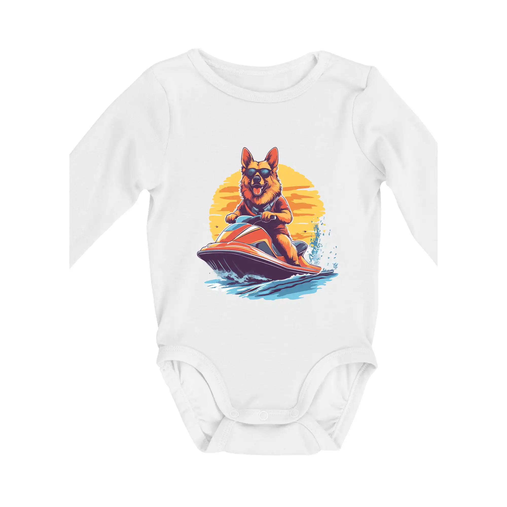 Německý ovčák na vodním skútru