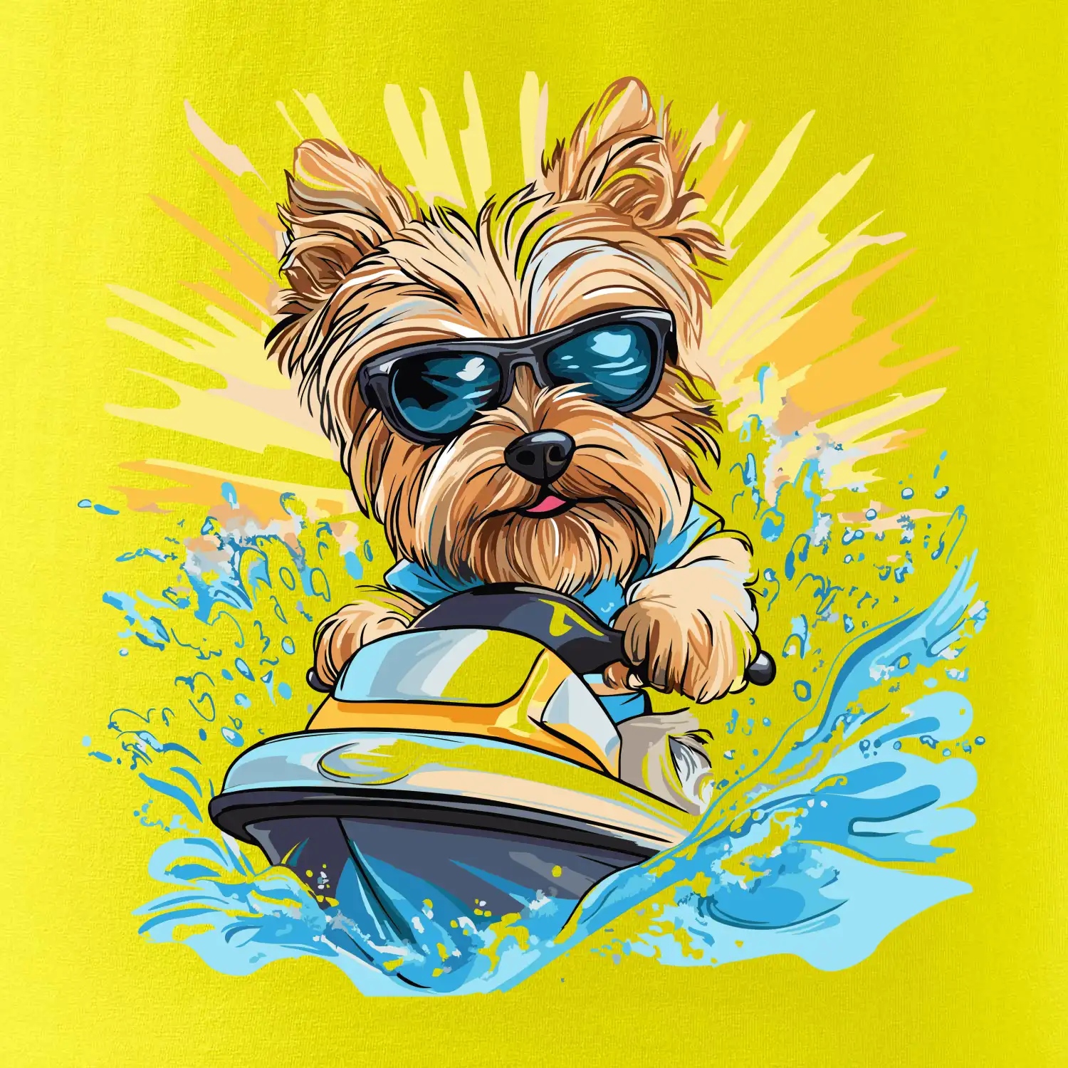 Yorkšírský teriér na vodním skútru