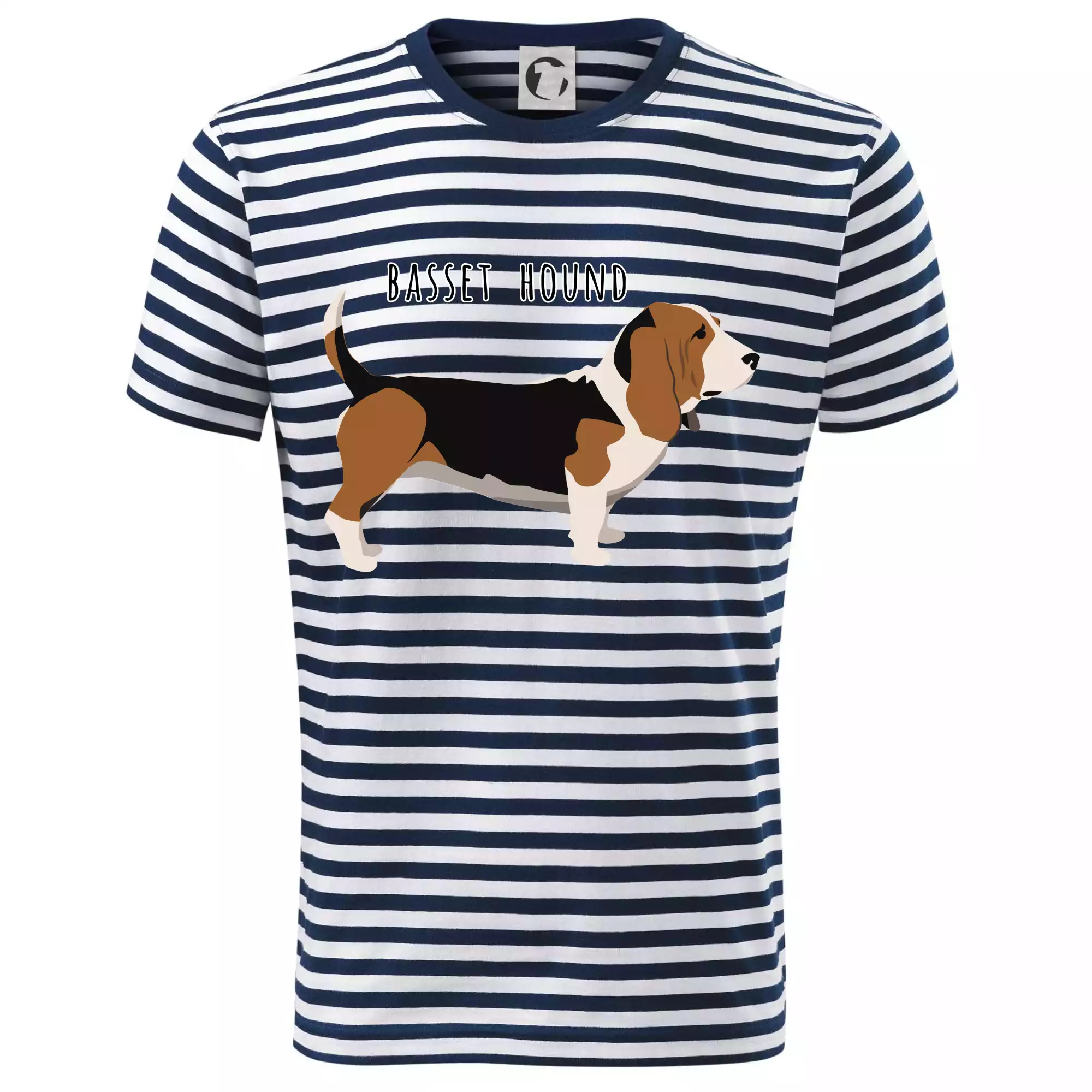 Basset hound pes s nápisem