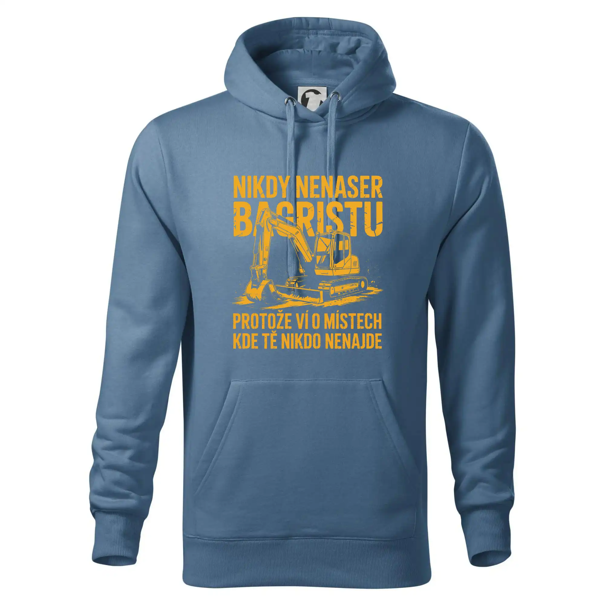 Oranžový bagr Nikdy Nenaser bagristu
