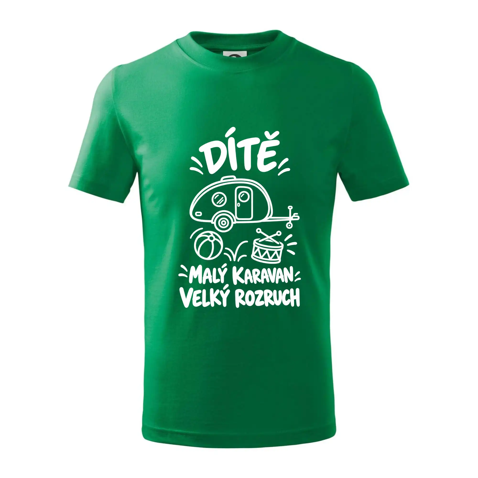 Dítě malý karavan velký rozruch bílý linkový potisk