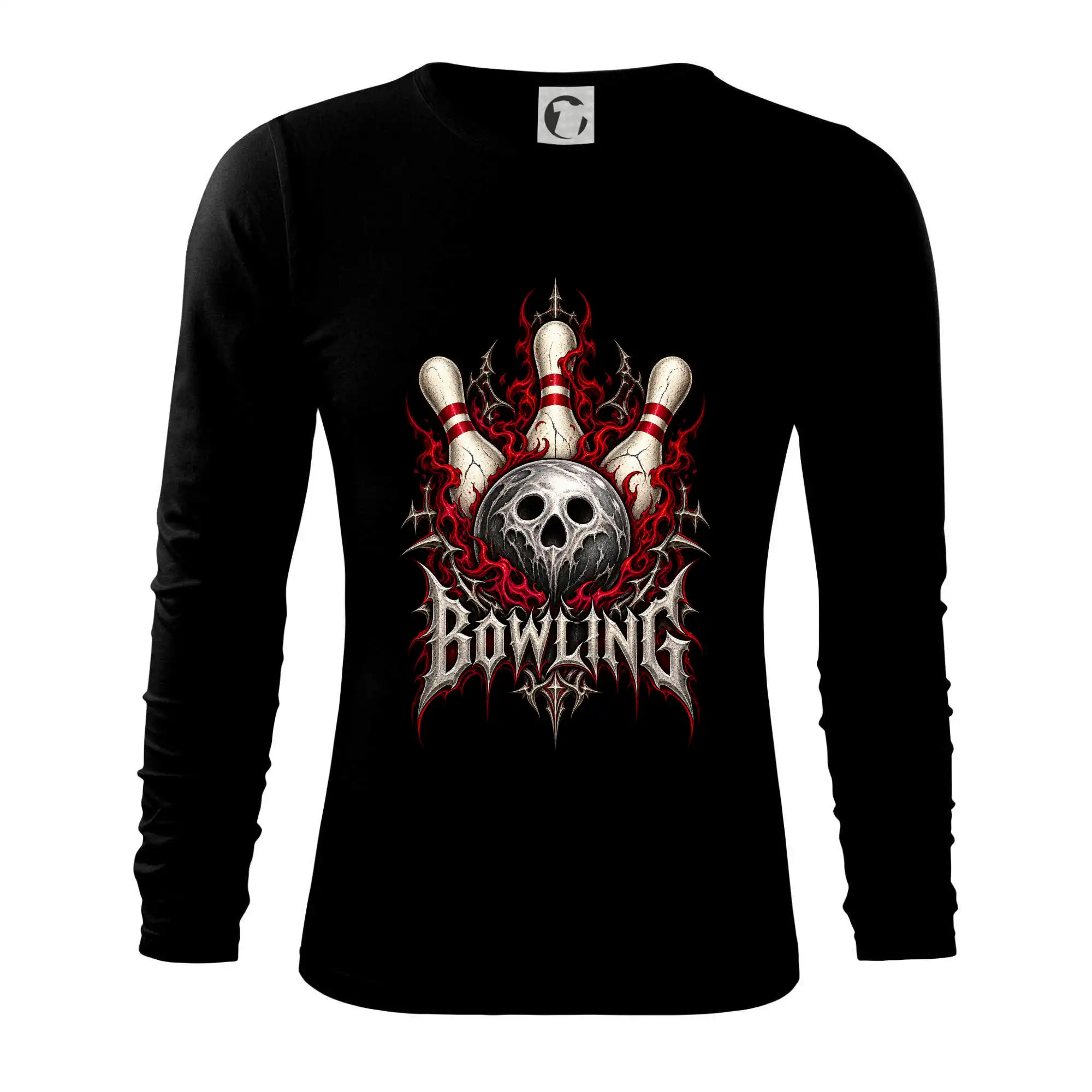 Bowling metalová lebka s plameny