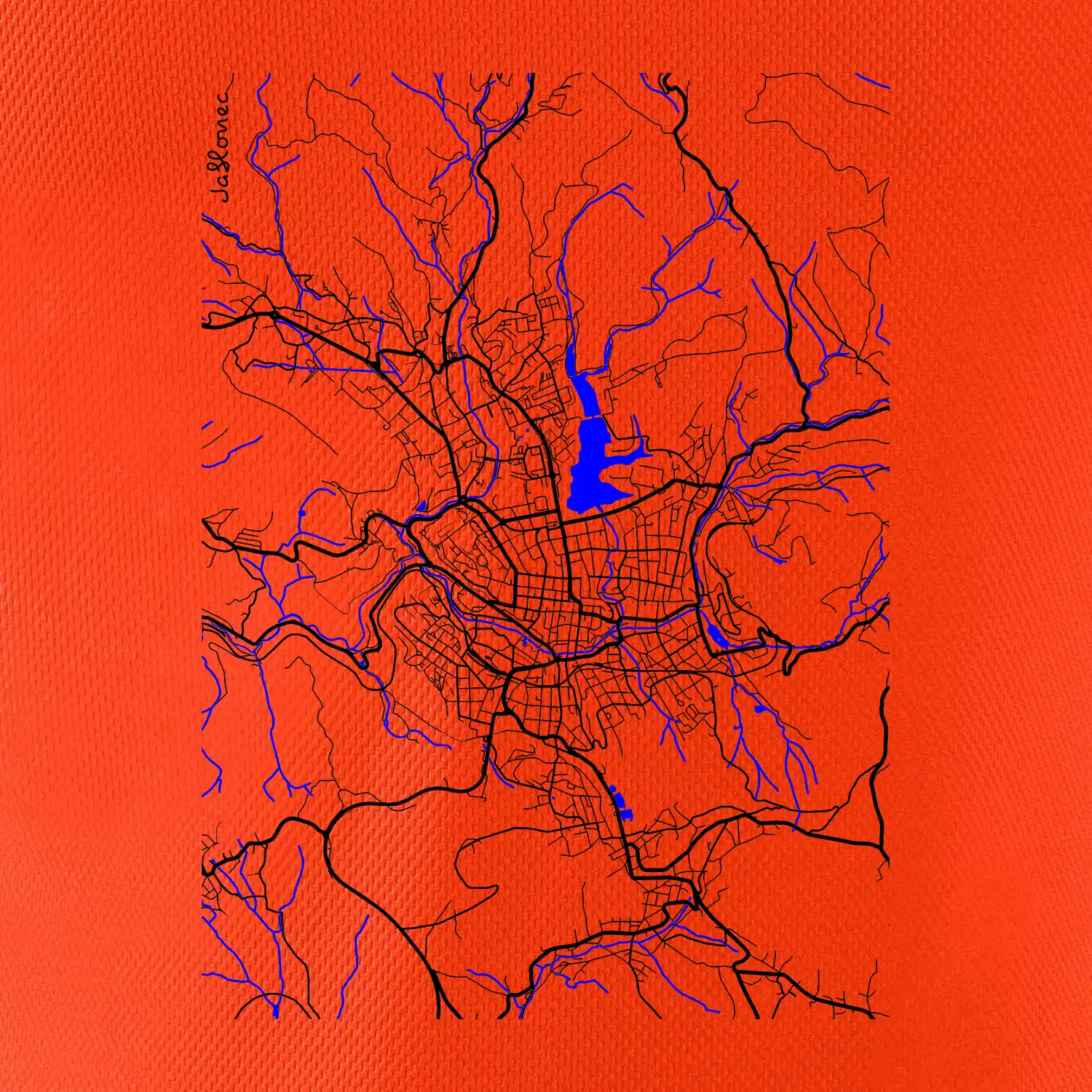 Jablonec nad Nisou - Mapa s vodními toky