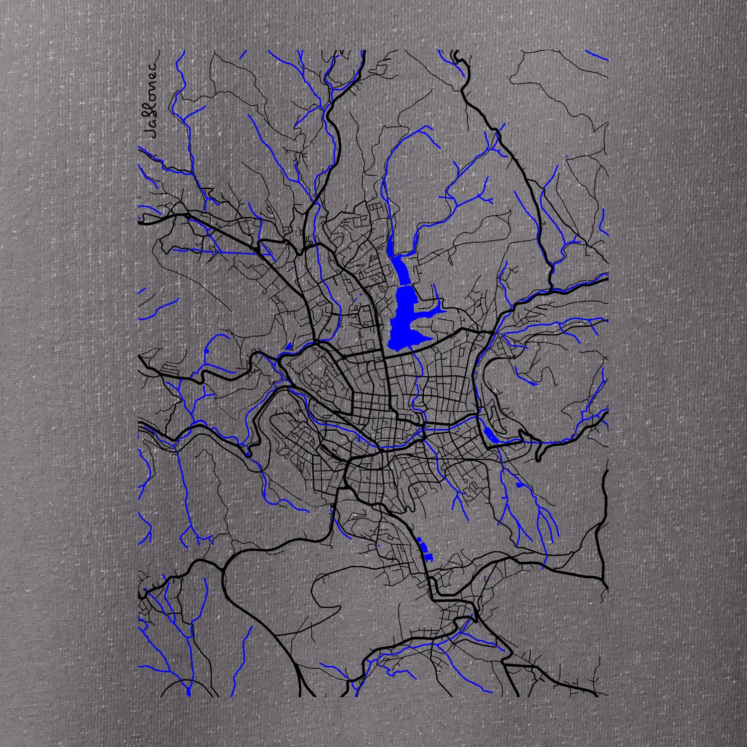 Jablonec nad Nisou - Mapa s vodními toky