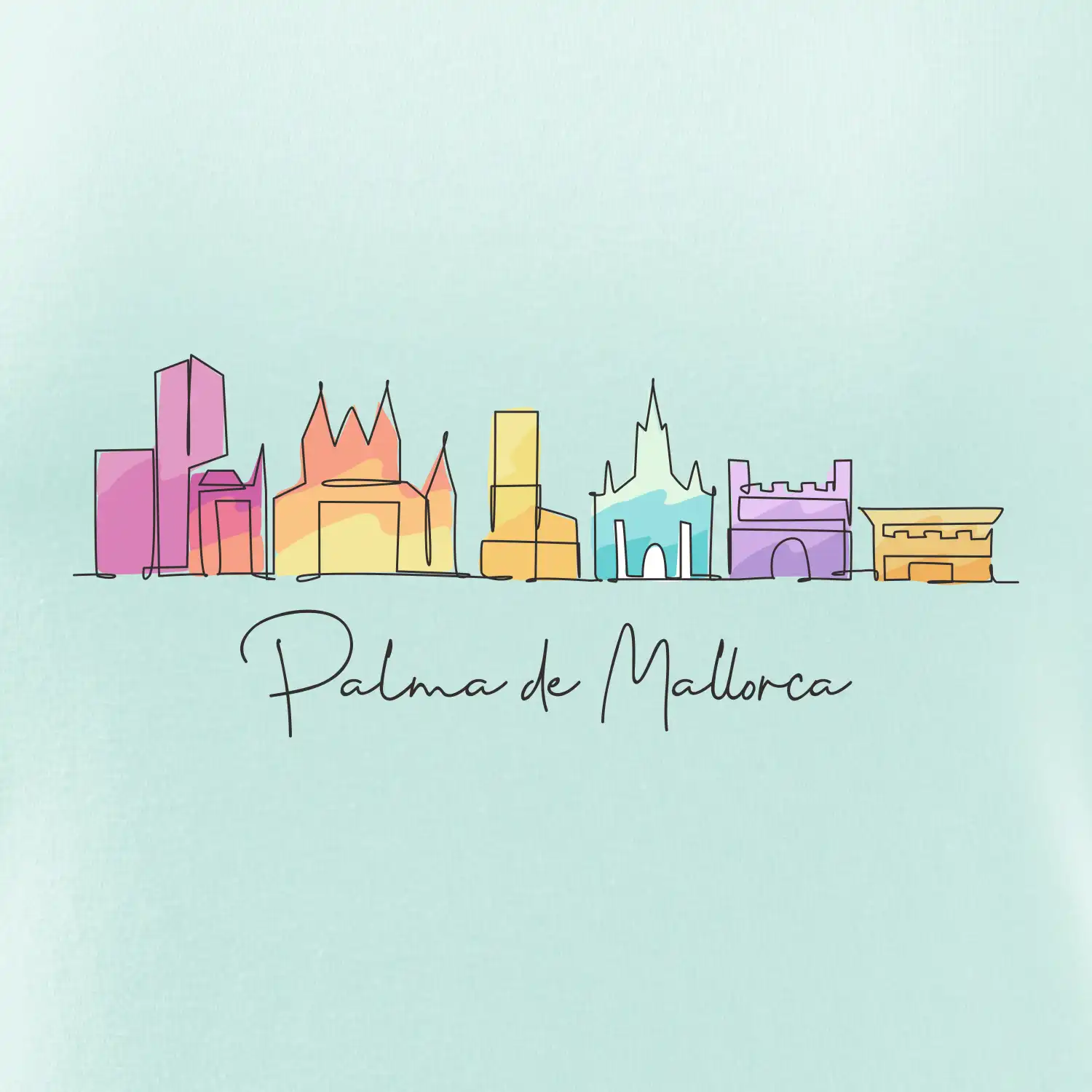 Mallorca - Siluety památek - barevné