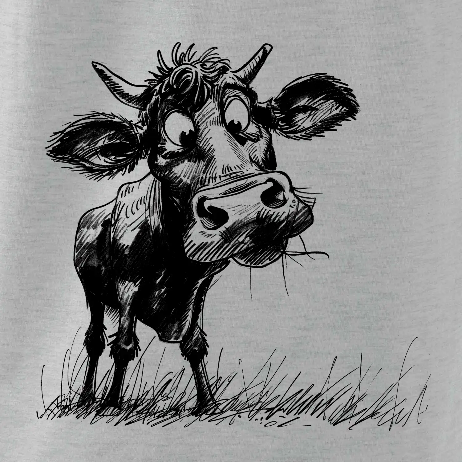Černobílá karikatura kráva stojící