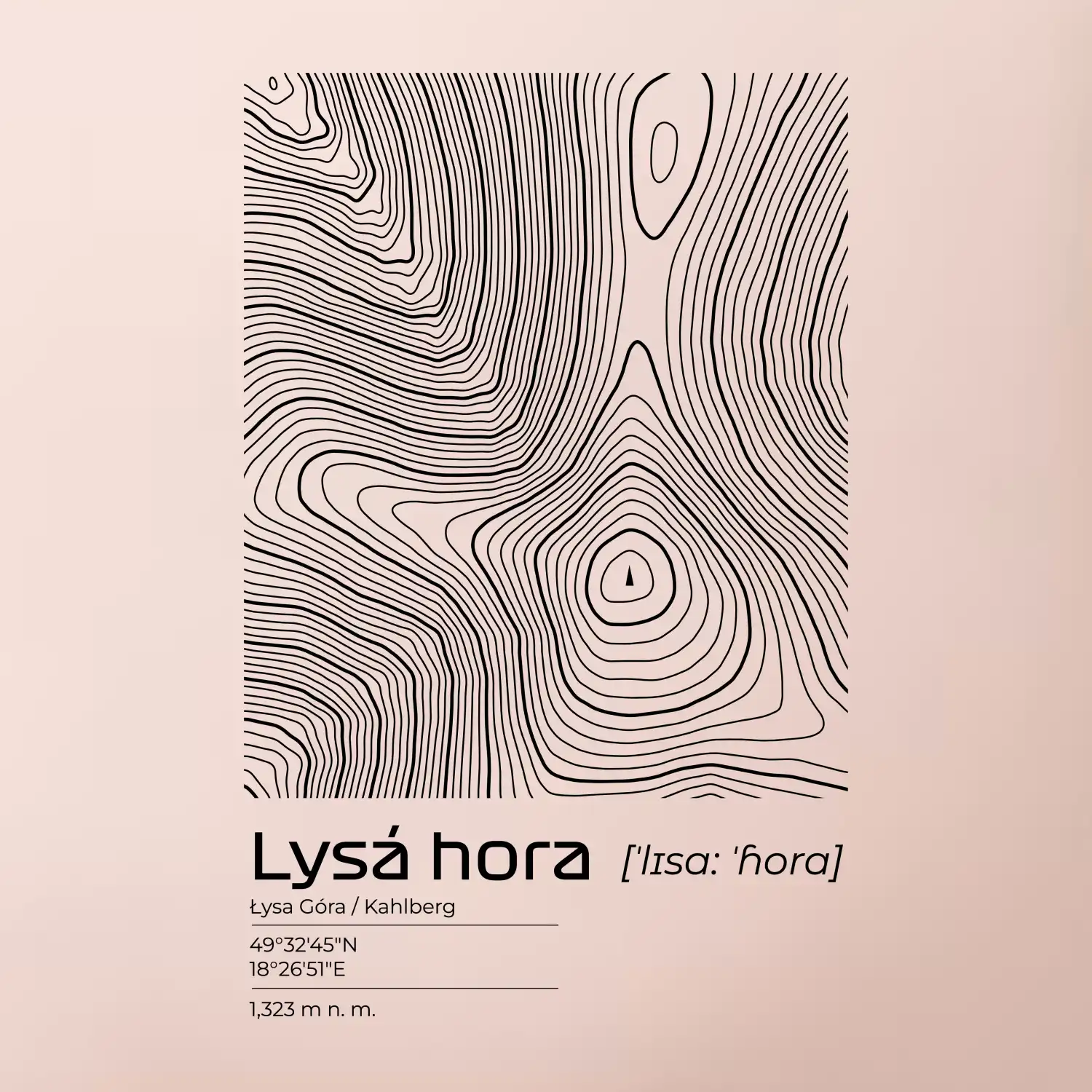 Lysá hora - vrstevnice v obdélníku