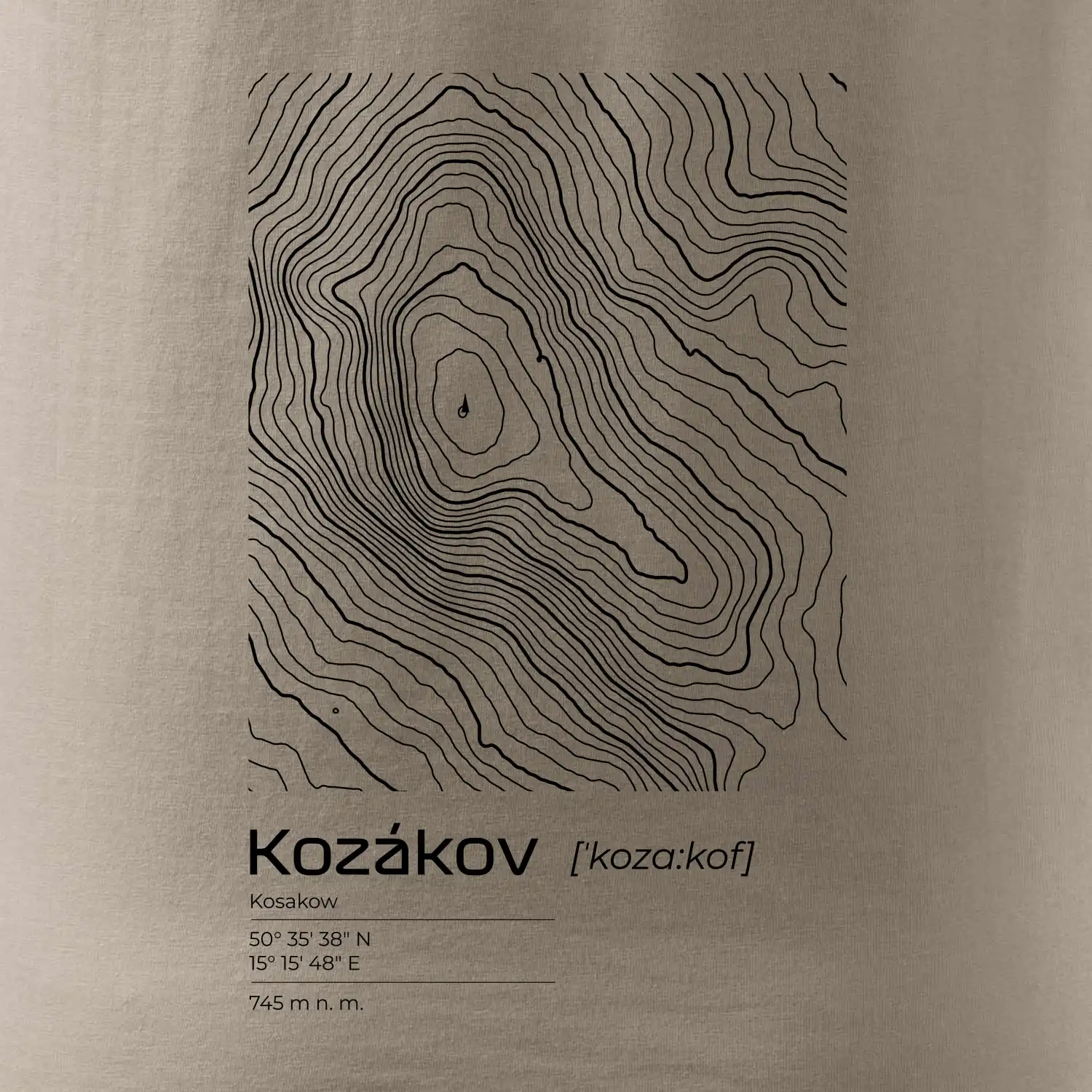 Kozákov - vrstevnice v obdélníku