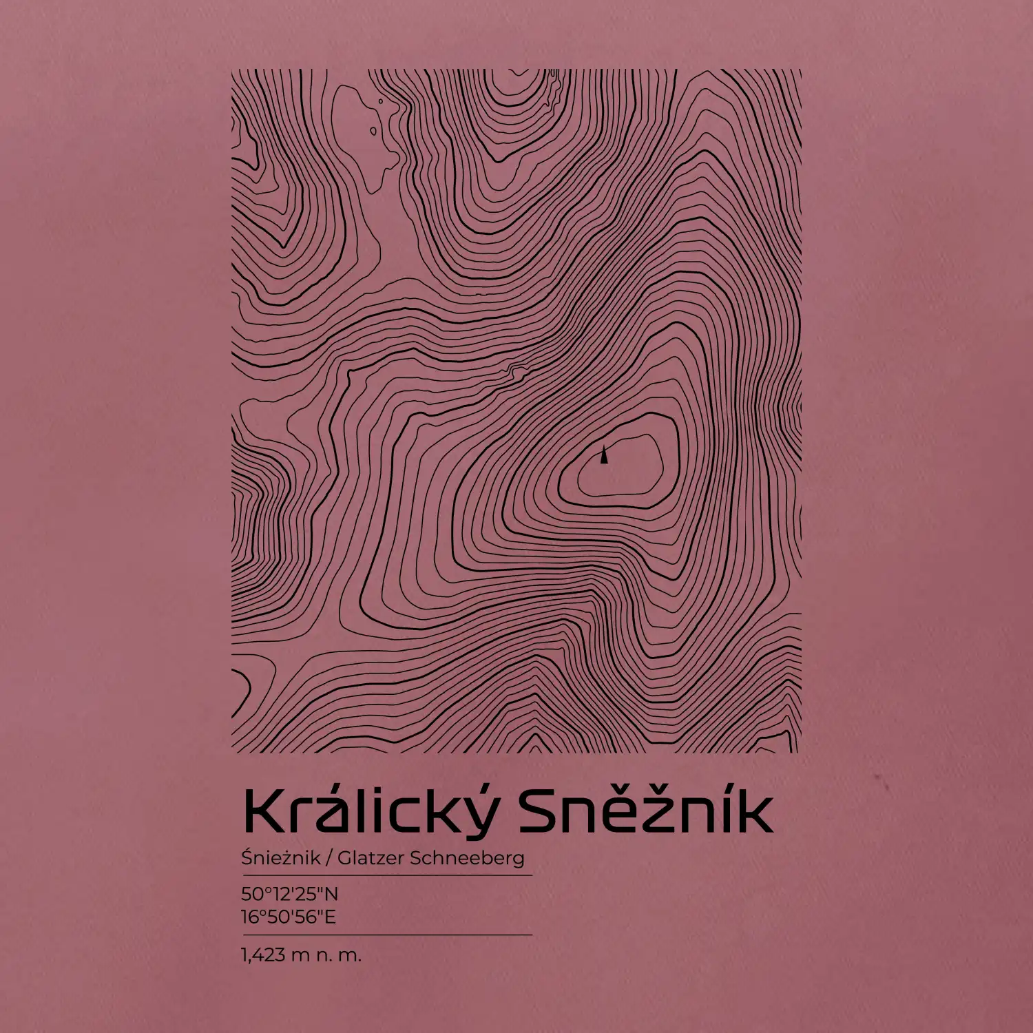 Králický Sněžník - vrstevnice v obdélníku