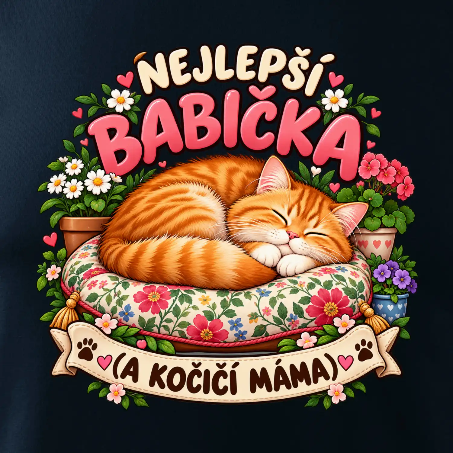 Nejlepší babička a kočičí máma spící zrzavý kocour