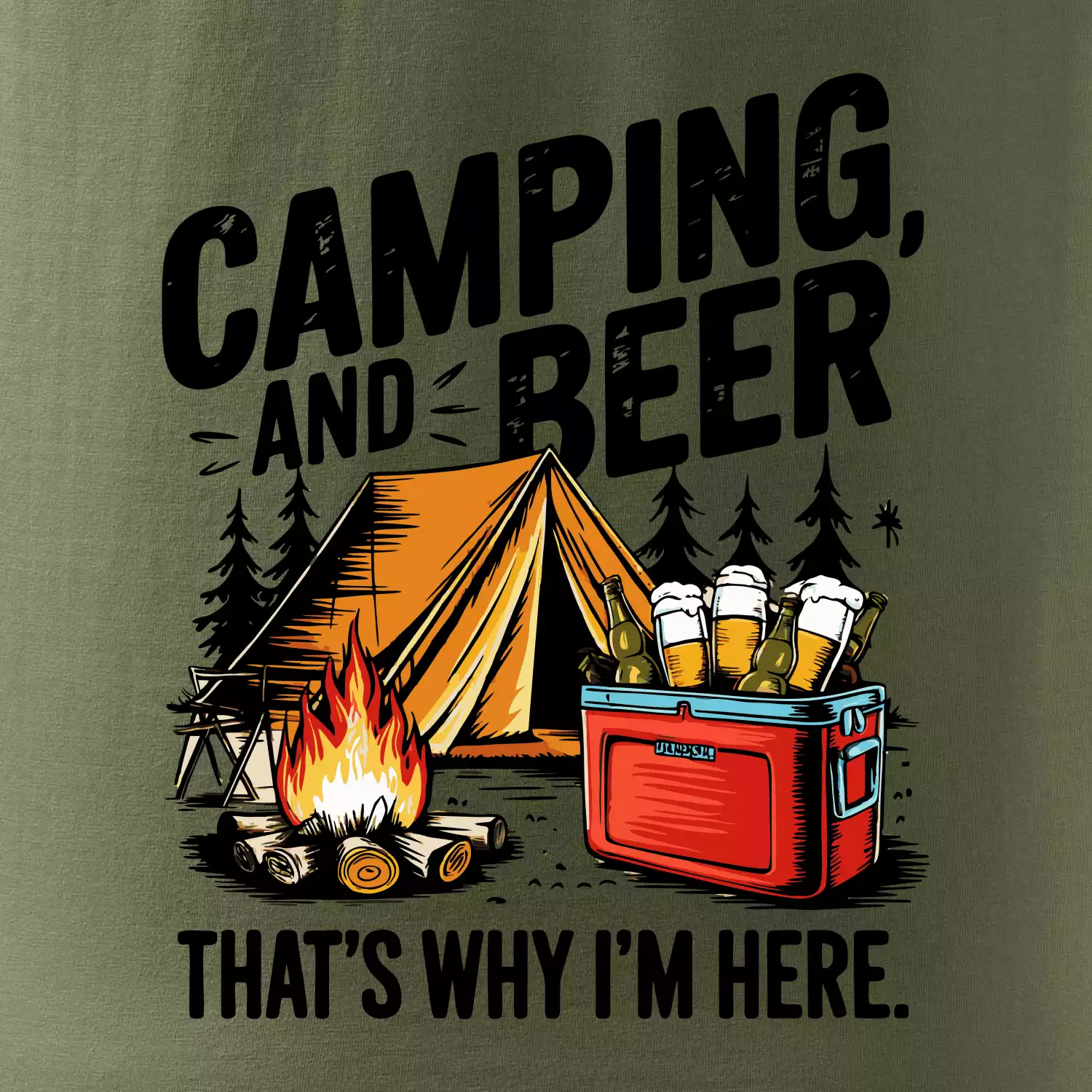 Černý nápis nápis Camping and beer