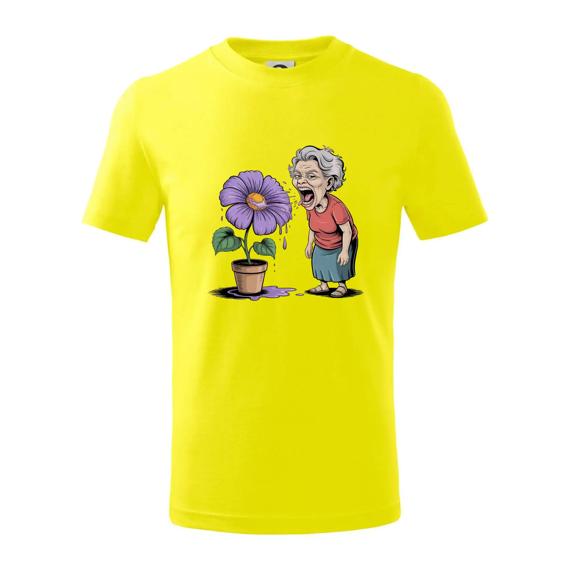 Stará paní plive na fialu